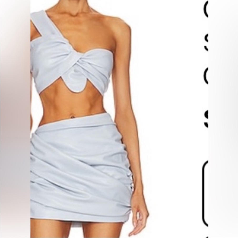 Lamarque Light Blue Asymmetrical Ruched Mini Skirt